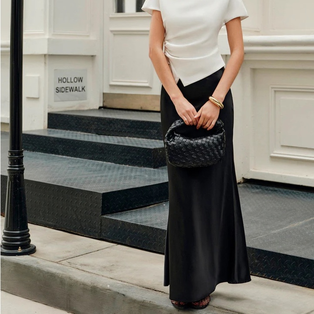 Commense Black Silky Maxi Skirt
